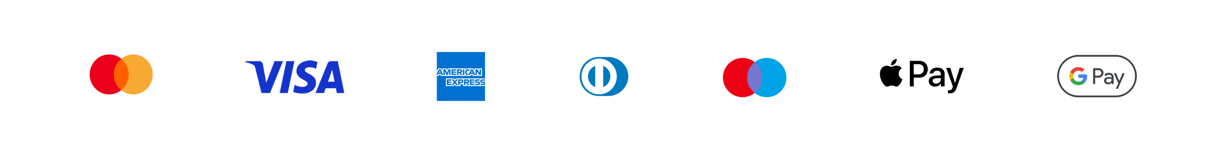 Payment logos_Mastercard, Visa, Amex, Diners, Maestro, Apple pay, Google pay- RATIO 8x1